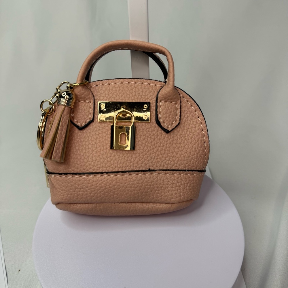 Mini Pink Bag Key Holder FOB Bag Charm with Gold Lock Details